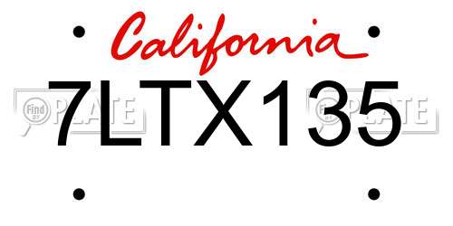 7LTX135 California License Plate