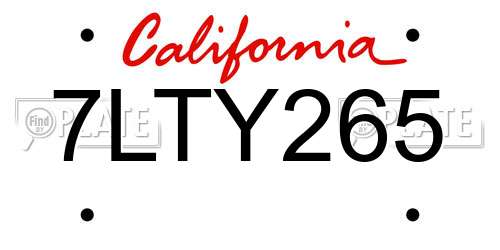 7LTY265 California License Plate