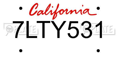 7LTY531 California License Plate