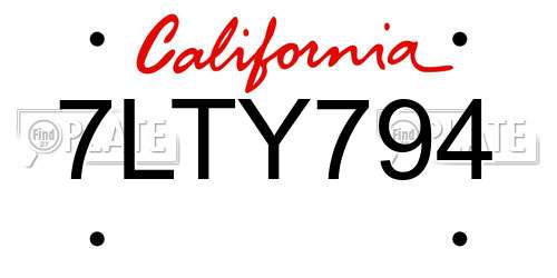 7LTY794 California License Plate