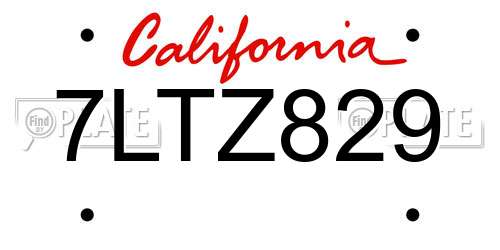 7LTZ829 California License Plate