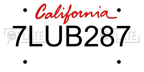 7LUB287 California License Plate