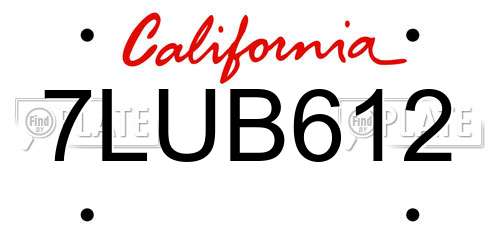 7LUB612 California License Plate