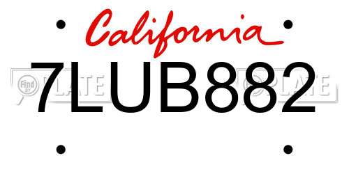 7LUB882 California License Plate