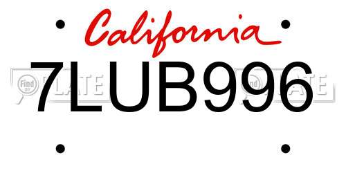 7LUB996 California License Plate