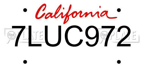 7LUC972 California License Plate