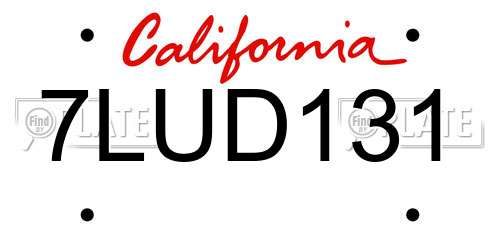 7LUD131 California License Plate