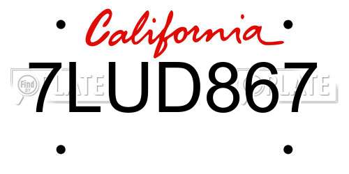 7LUD867 California License Plate