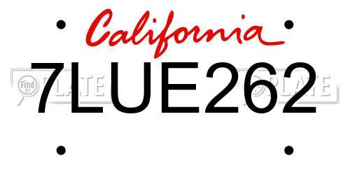 7LUE262 California License Plate