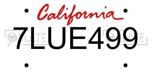 7LUE499 California License Plate