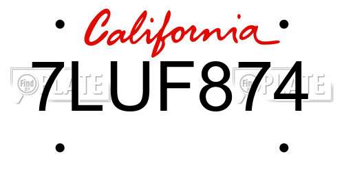 7LUF874 California License Plate