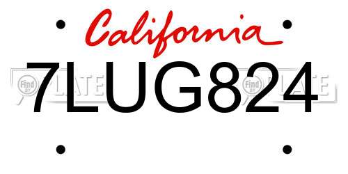 7LUG824 California License Plate