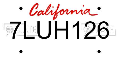 7LUH126 California License Plate
