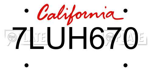 7LUH670 California License Plate