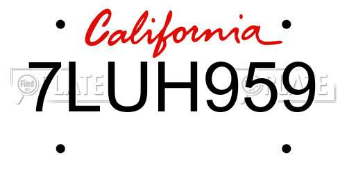 7LUH959 California License Plate