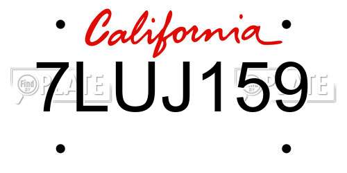 7LUJ159 California License Plate