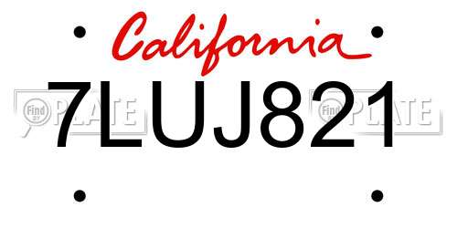 7LUJ821 California License Plate