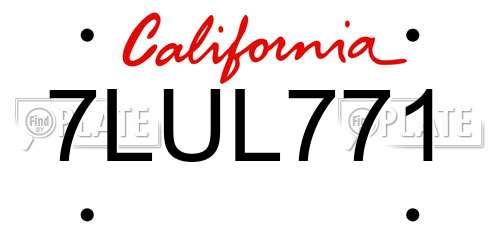 7LUL771 California License Plate