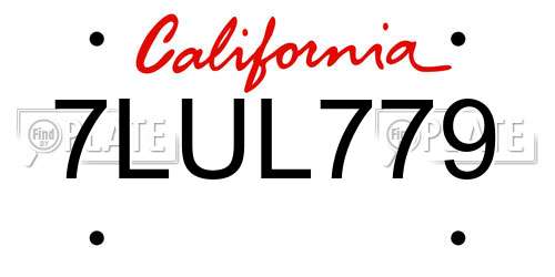 7LUL779 California License Plate