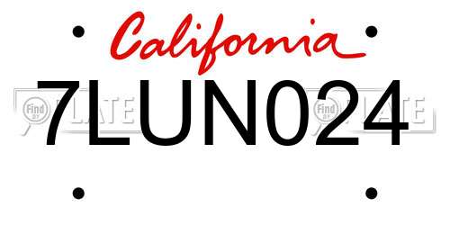 7LUN024 California License Plate