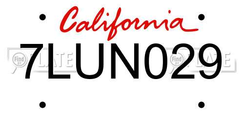 7LUN029 California License Plate