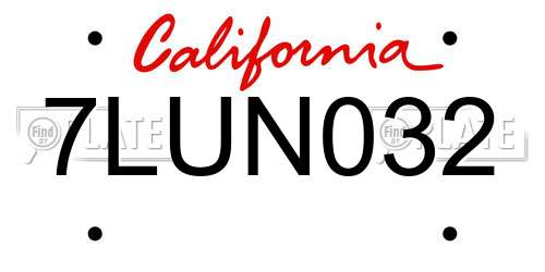 7LUN032 California License Plate