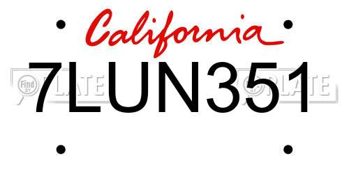 7LUN351 California License Plate