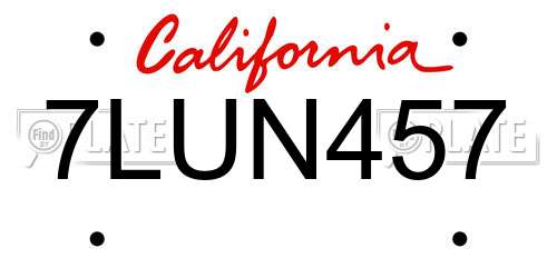 7LUN457 California License Plate