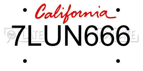 7LUN666 California License Plate
