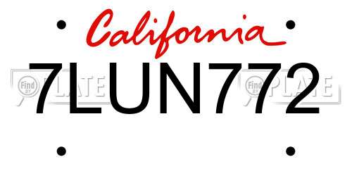 7LUN772 California License Plate