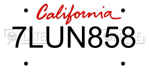 7LUN858 California License Plate