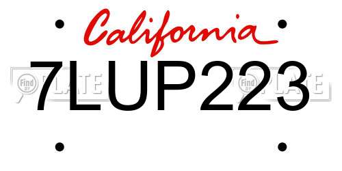 7LUP223 California License Plate