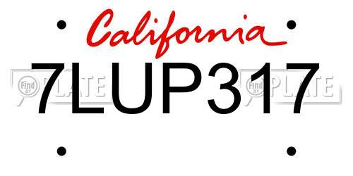 7LUP317 California License Plate
