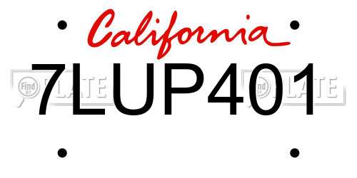 7LUP401 California License Plate