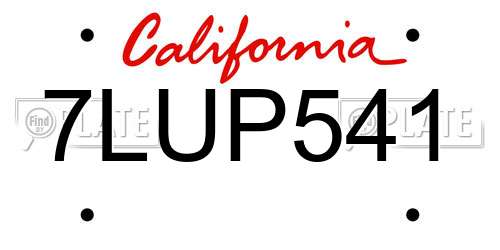 7LUP541 California License Plate