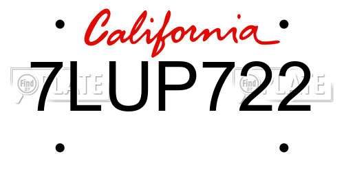 7LUP722 California License Plate