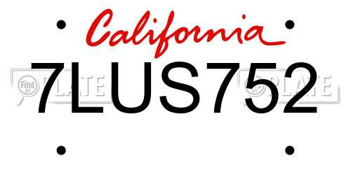 7LUS752 California License Plate