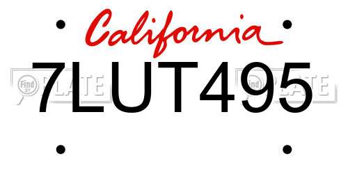 7LUT495 California License Plate