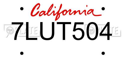 7LUT504 California License Plate