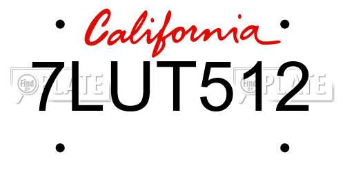 7LUT512 California License Plate