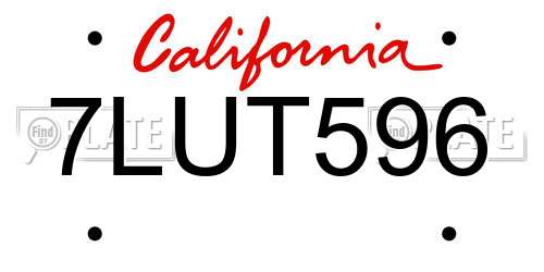 7LUT596 California License Plate