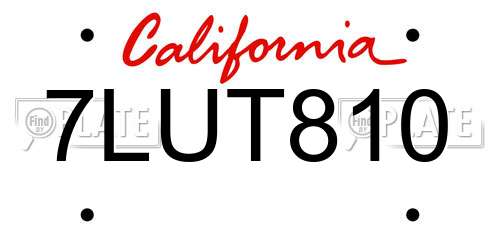 7LUT810 California License Plate
