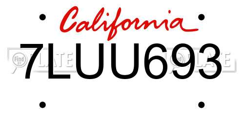 7LUU693 California License Plate