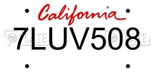 7LUV508 California License Plate