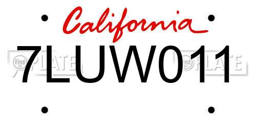 7LUW011 California License Plate