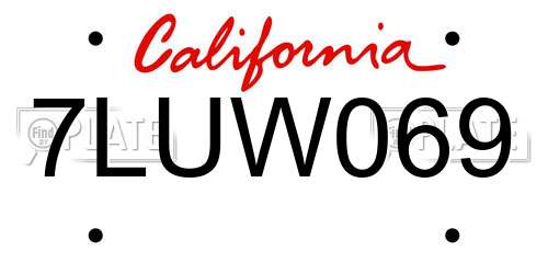 7LUW069 California License Plate