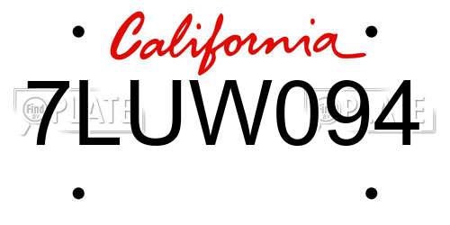 7LUW094 California License Plate