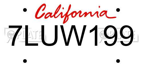 7LUW199 California License Plate