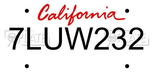 7LUW232 California License Plate