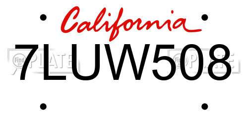 7LUW508 California License Plate